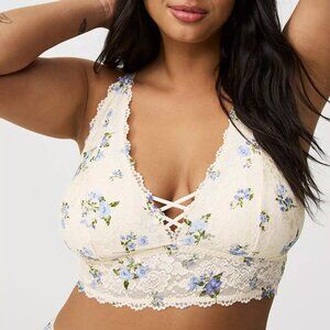 Torrid Bralette 0X (Large) Lace Floral Strappy Front Lightly Lined Plus Size Bra
